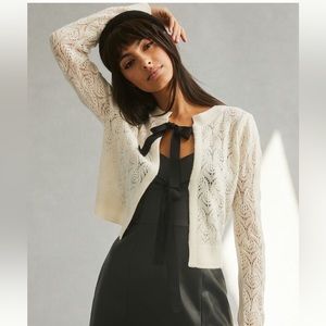 NWT Maeve Bow-Tie Pointelle Cashmere Cardigan